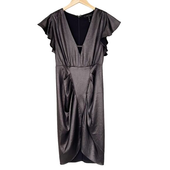 BCBGMaxazria Black Metallic Ruffle Sheath Dress Sz 6 - Picture 9 of 9